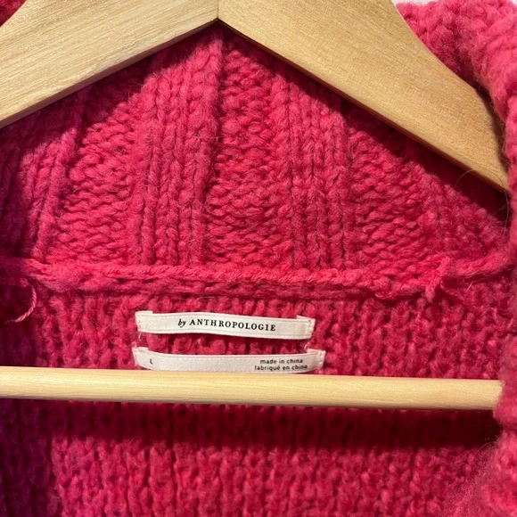 Anthropologie Brushed Cardigan Knit Sweater Coat Large Neon Pink - Picture 8 of 9